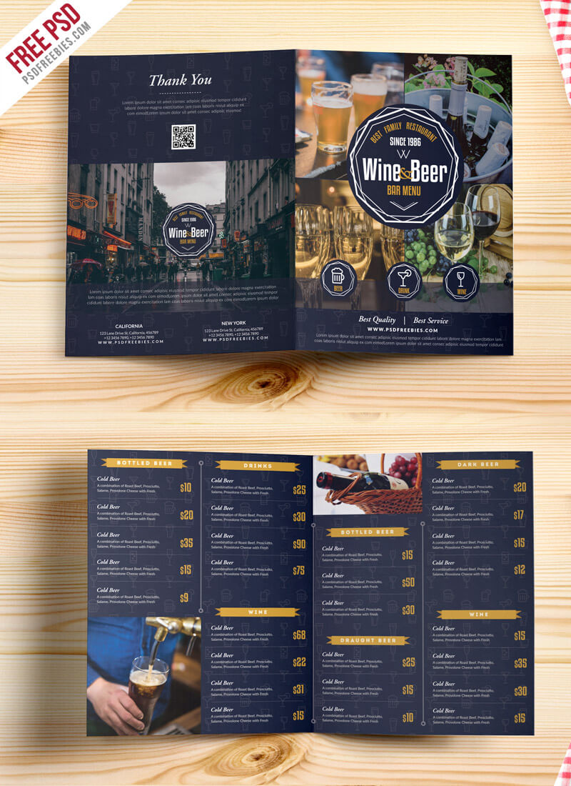 Beer And Wine Menu Bi Fold Brochure Template Psd Pertaining To Wine Brochure Template