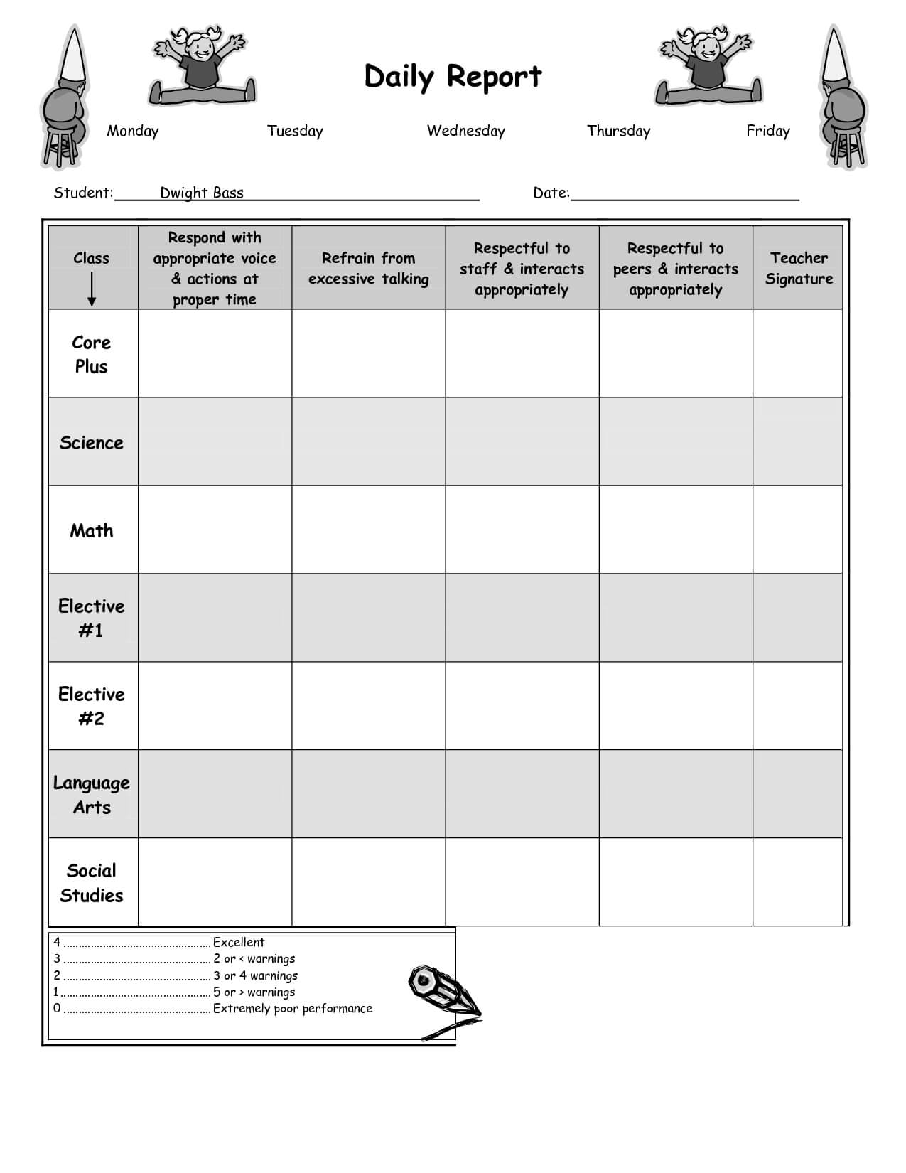 Behavior Template. 9 Best Images Of Good Monthly Behavior Throughout Daily Behavior Report Template
