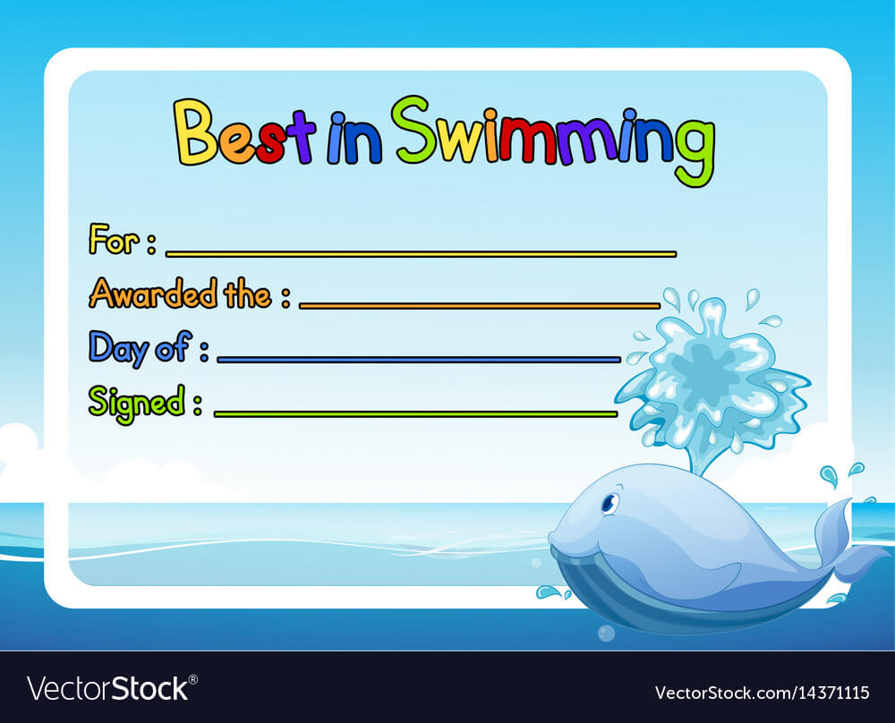 Best In Swimming Award Template With Whale In With Regard To Free Swimming Certificate Templates