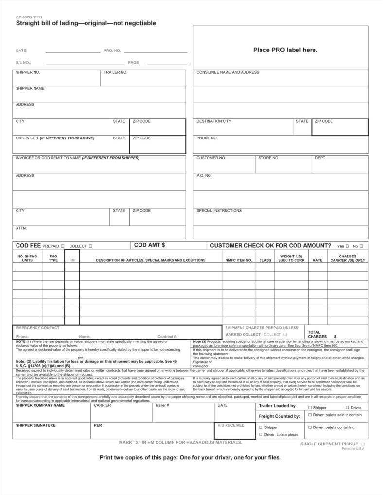 Bill Of Lading Templates | 24+ Free Printable Xls & Docs Pertaining To Blank Bol Template