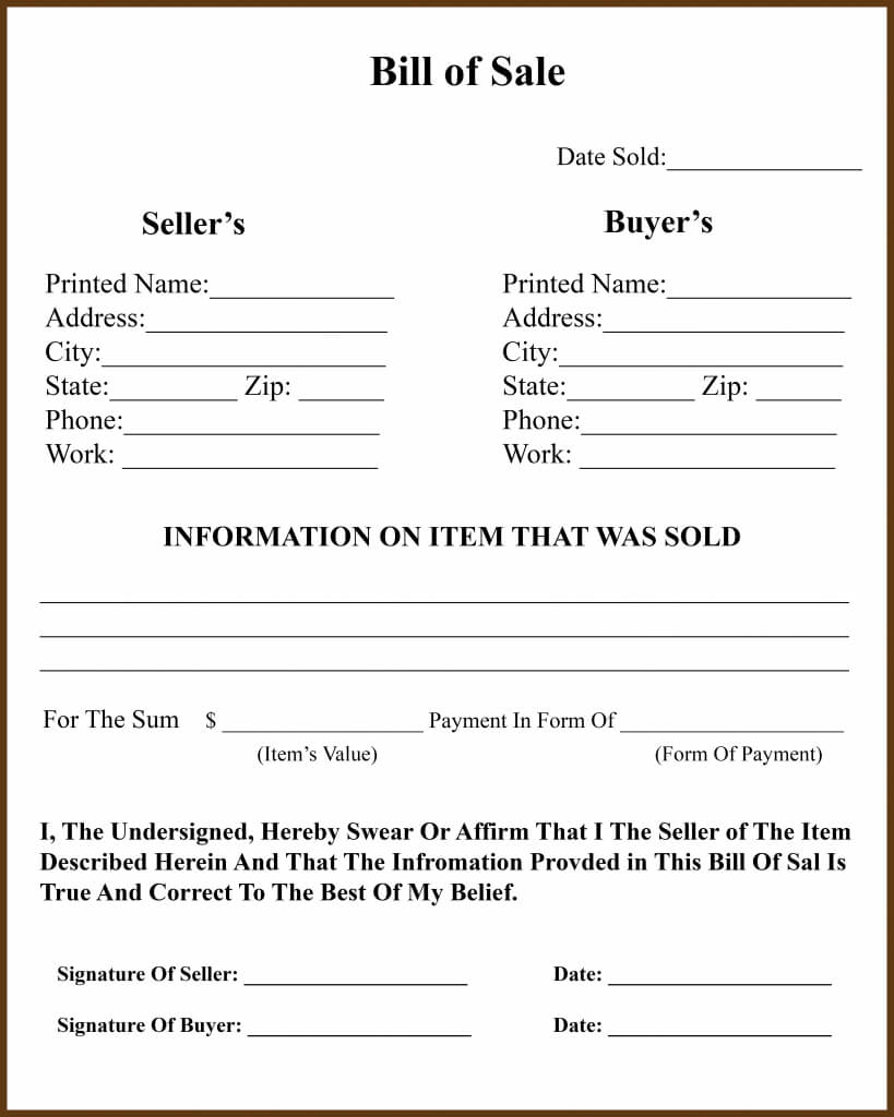 Bill Of Sale Template Form Texas Car Ga Florida Sample For Within Vehicle Bill Of Sale Template Word
