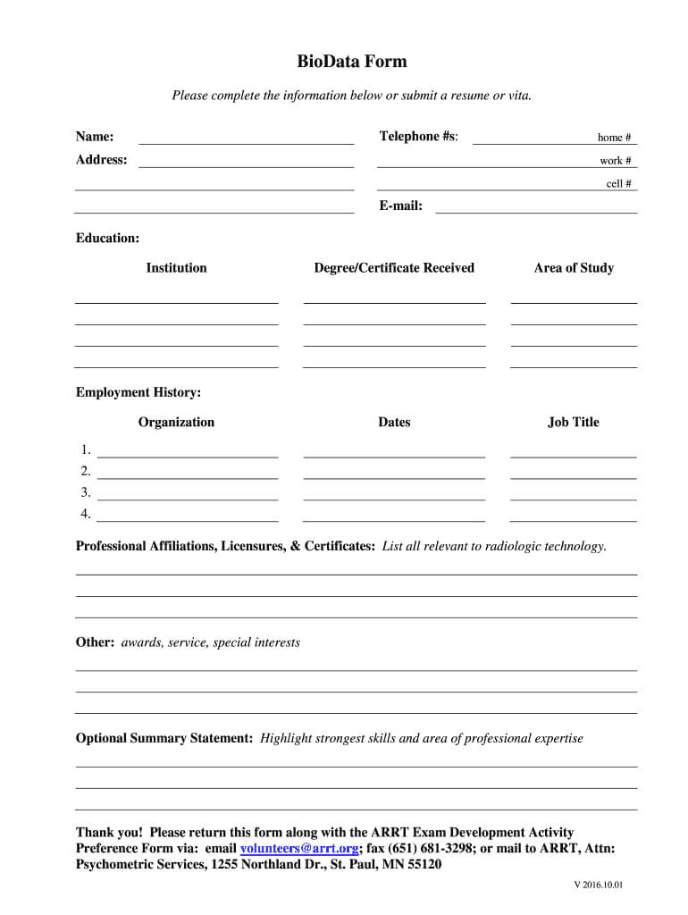 Biodata Form – Fill Online, Printable, Fillable, Blank With Free Bio Template Fill In Blank