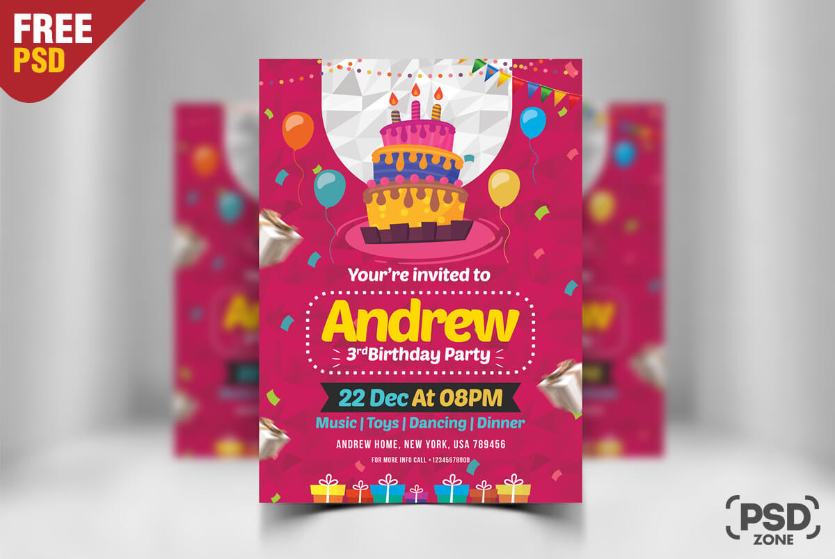 Birthday Invitation Card Design Free Psd – Psd Zone Throughout Photoshop Birthday Card Template Free
