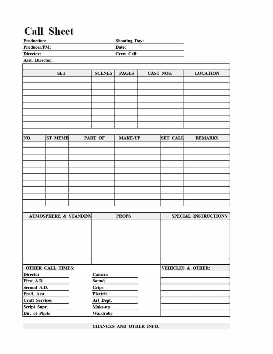 Blank Call Sheet Template – Zohre.horizonconsulting.co Pertaining To Film Call Sheet Template Word