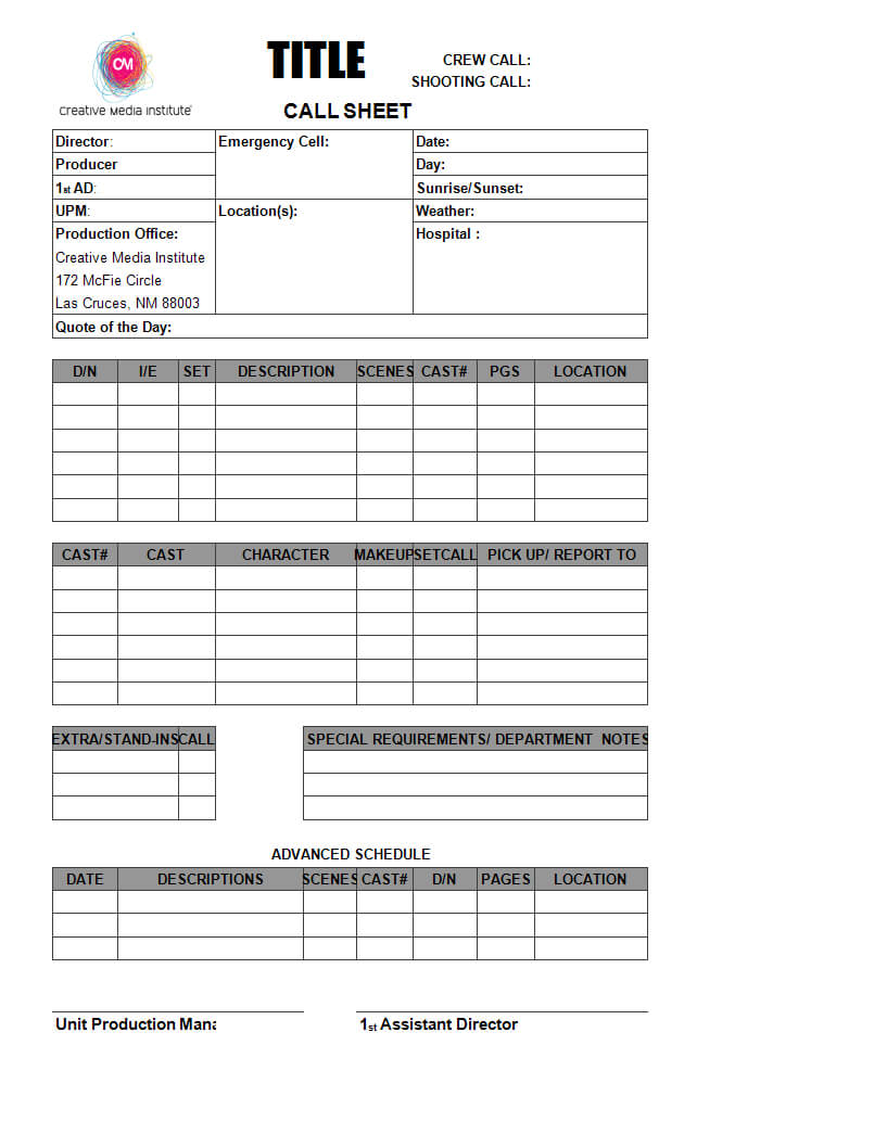 Blank Call Sheet | Templates At Allbusinesstemplates With Regard To Blank Call Sheet Template