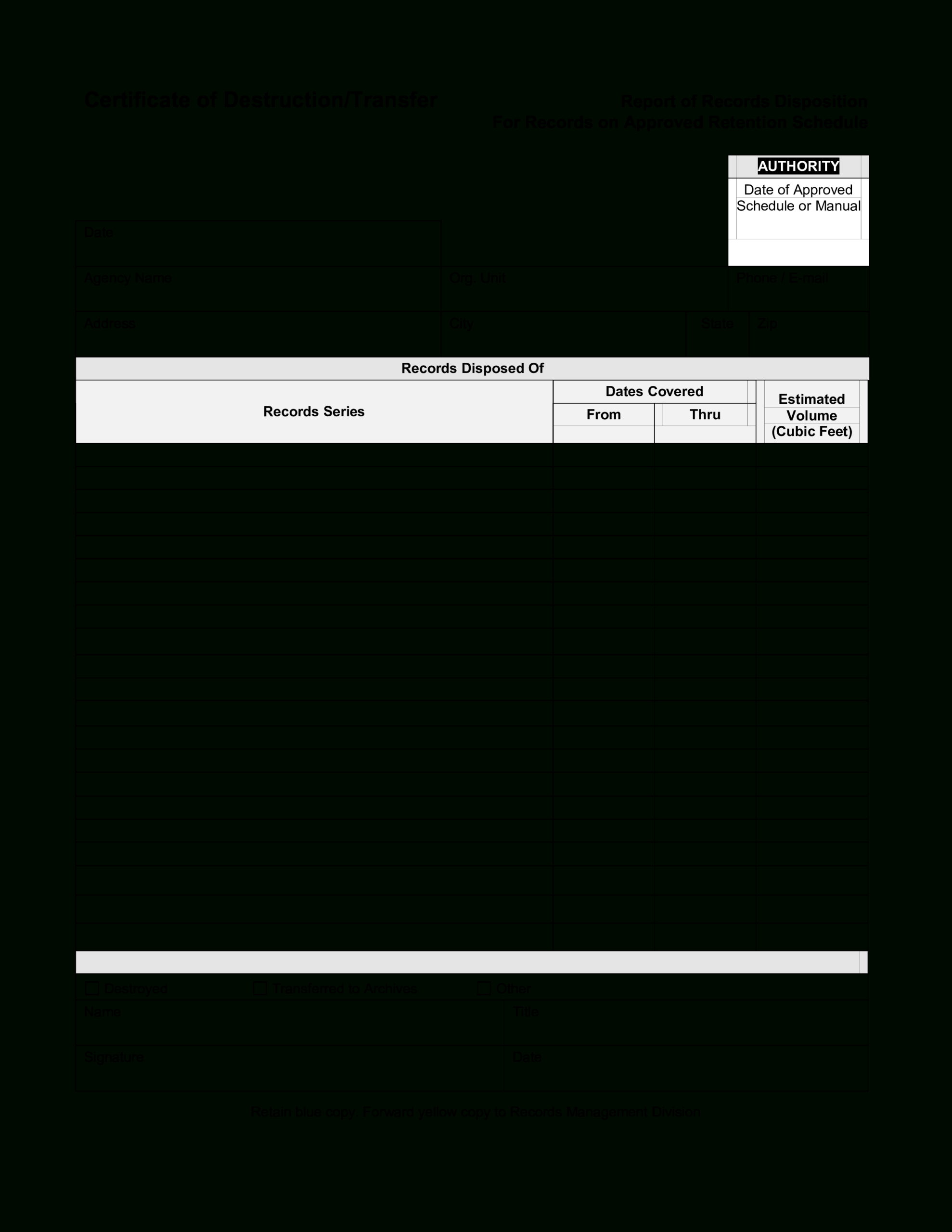 Blank Certificate Of Destruction | Templates At For Destruction Certificate Template