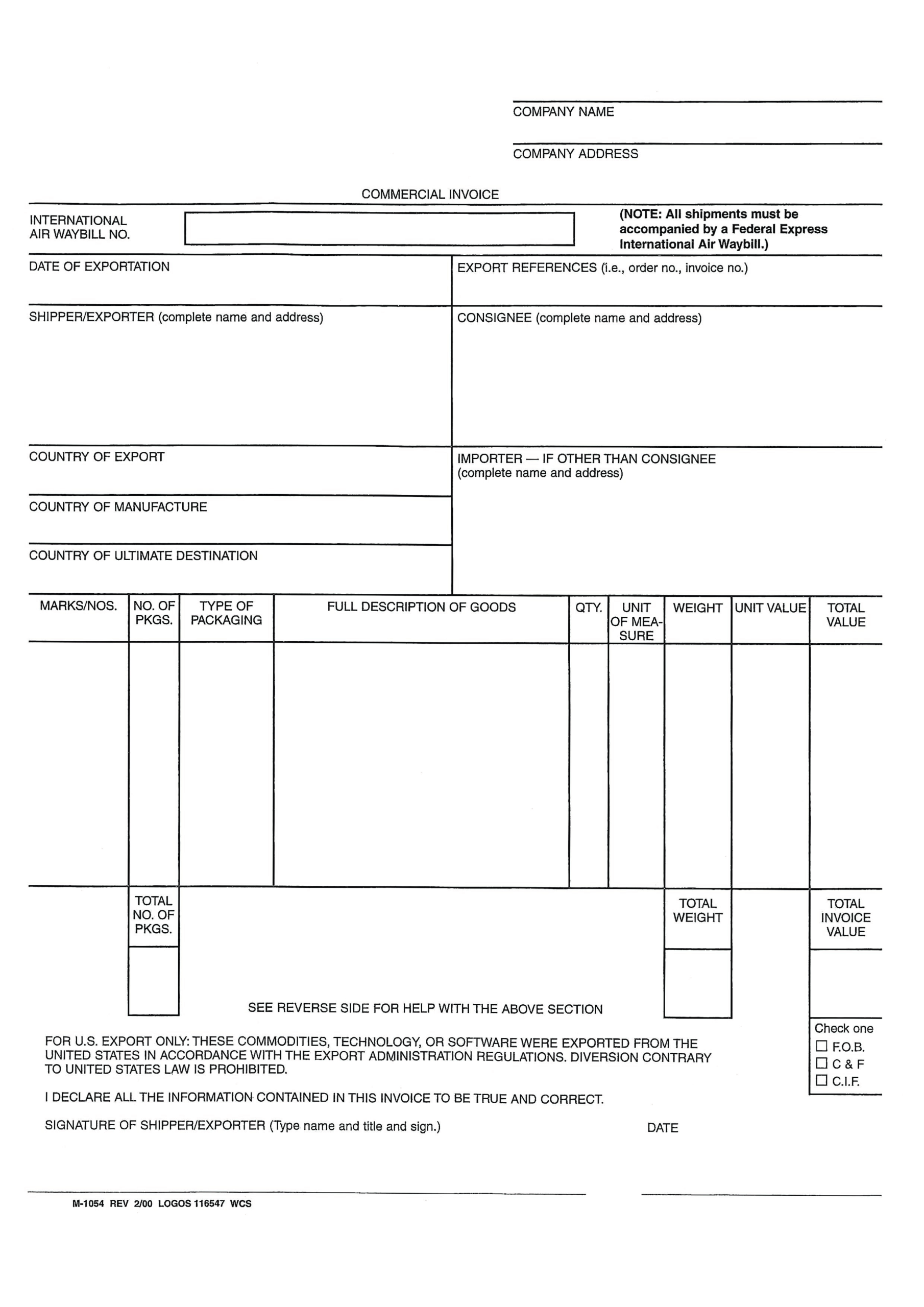 Blank Commercial Invoice Word | Templates At Regarding Commercial Invoice Template Word Doc