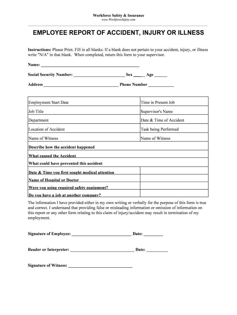 Blank Incident And Injury Report Pdf – Fill Online Within Injury Report Form Template