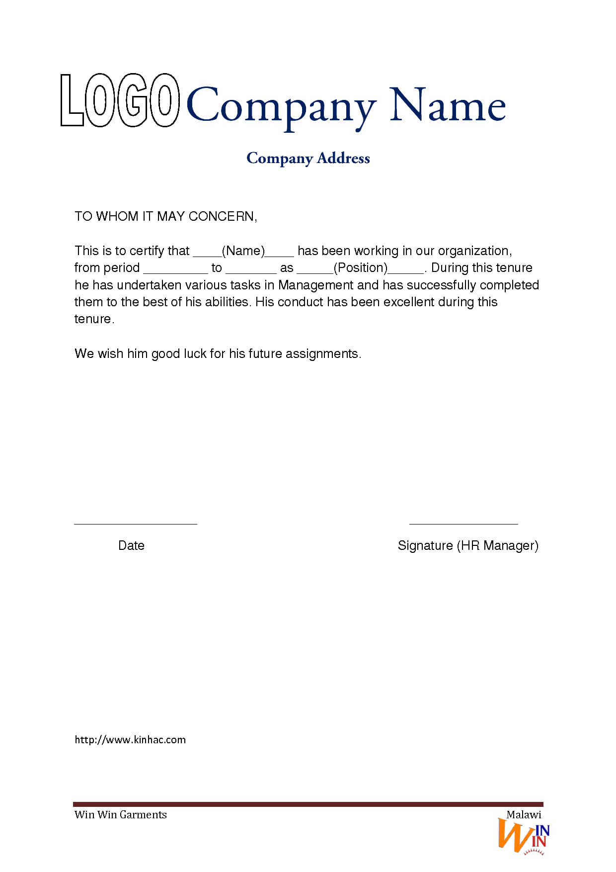 Blank Job Experience Letter Template Example Free Download Throughout Template Of Experience Certificate