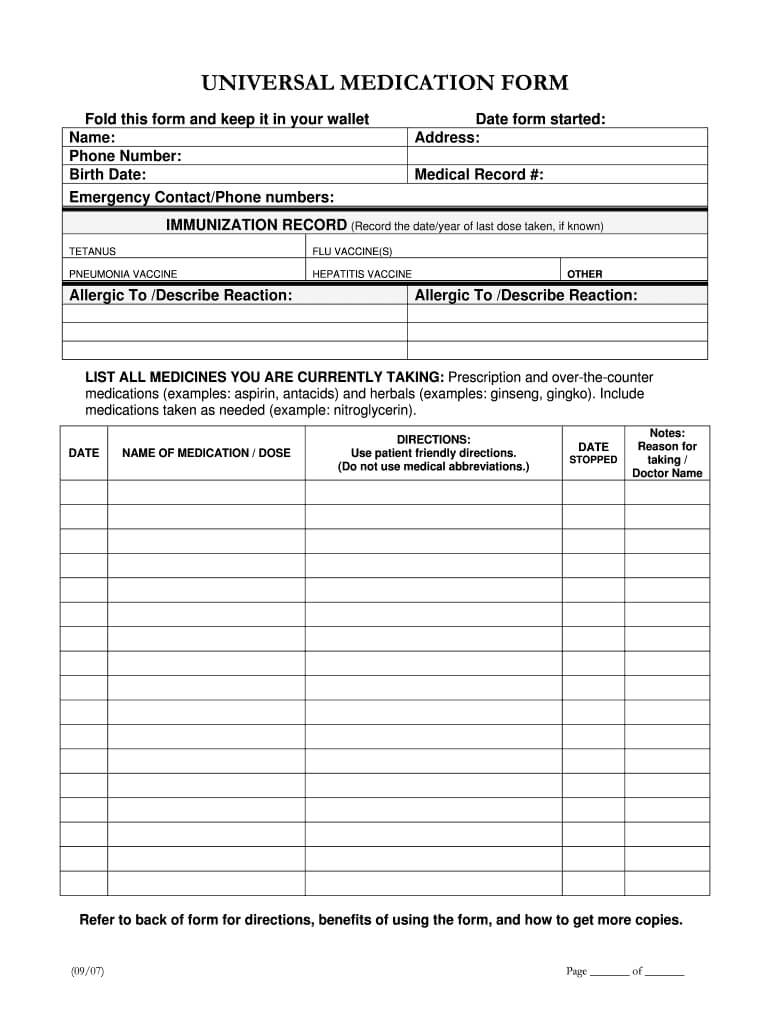 Blank Medication List Form – Fill Online, Printable Pertaining To Blank Prescription Form Template