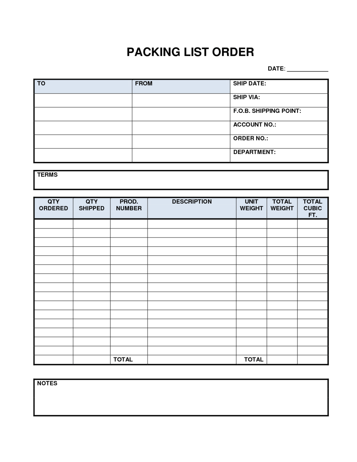 Blank Packing List Template Professional Template