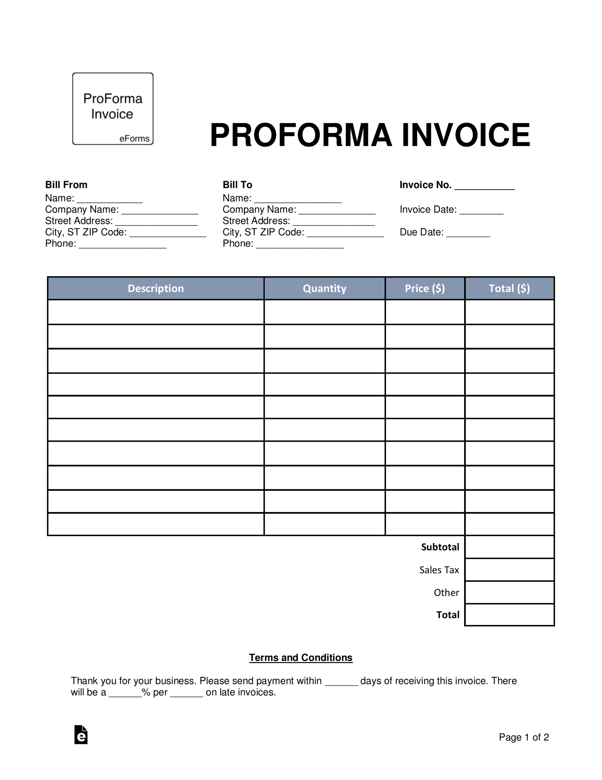 Blank Proforma Invoice - Zohre.horizonconsulting.co Throughout Free Proforma Invoice Template Word