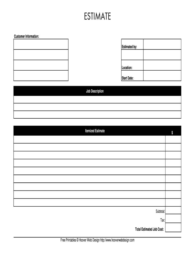 Blank Quote Forms - Bolan.horizonconsulting.co Inside Blank Estimate Form Template