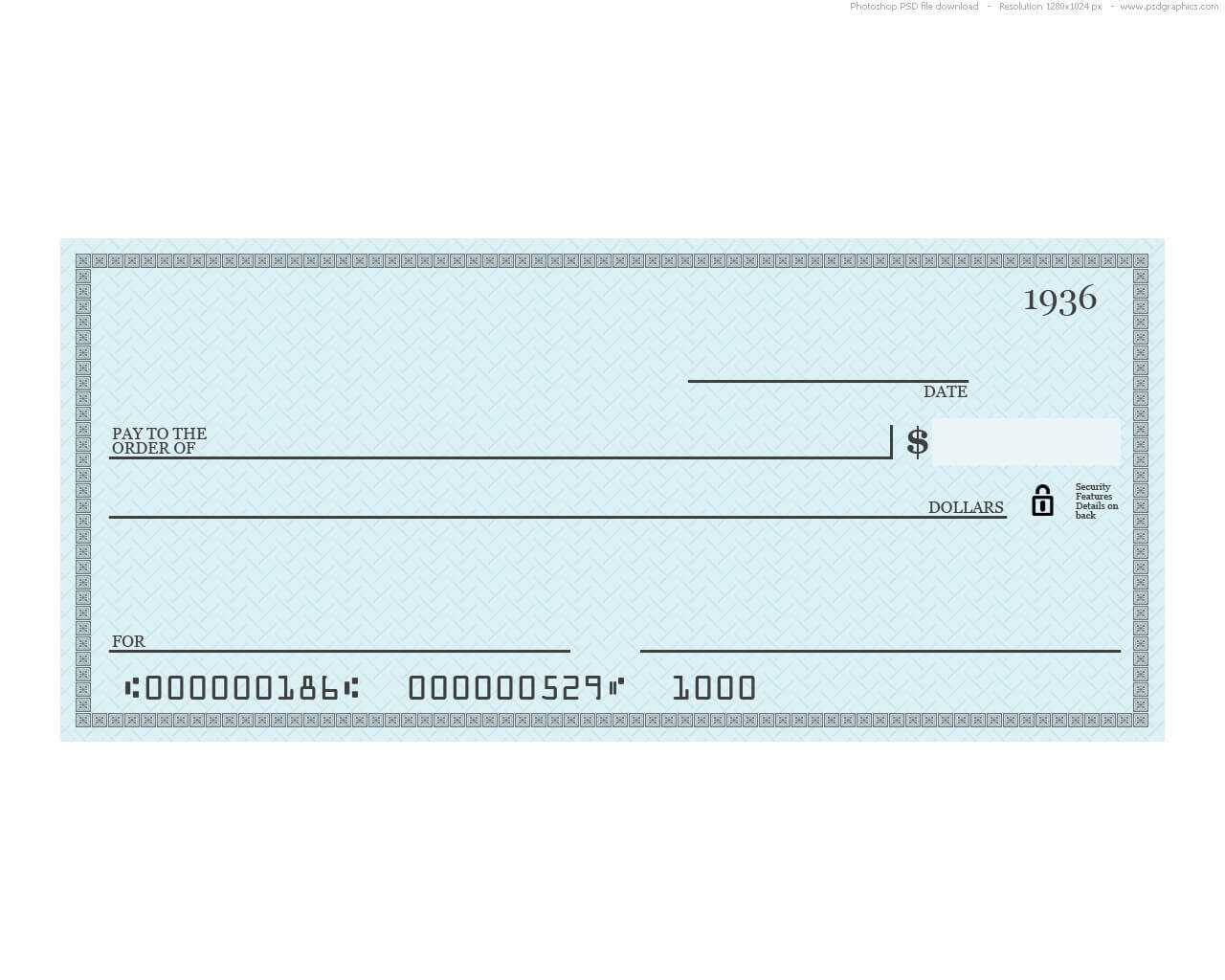 Blue Check Psd Template | Psdgraphics Inside Large Blank Cheque Template