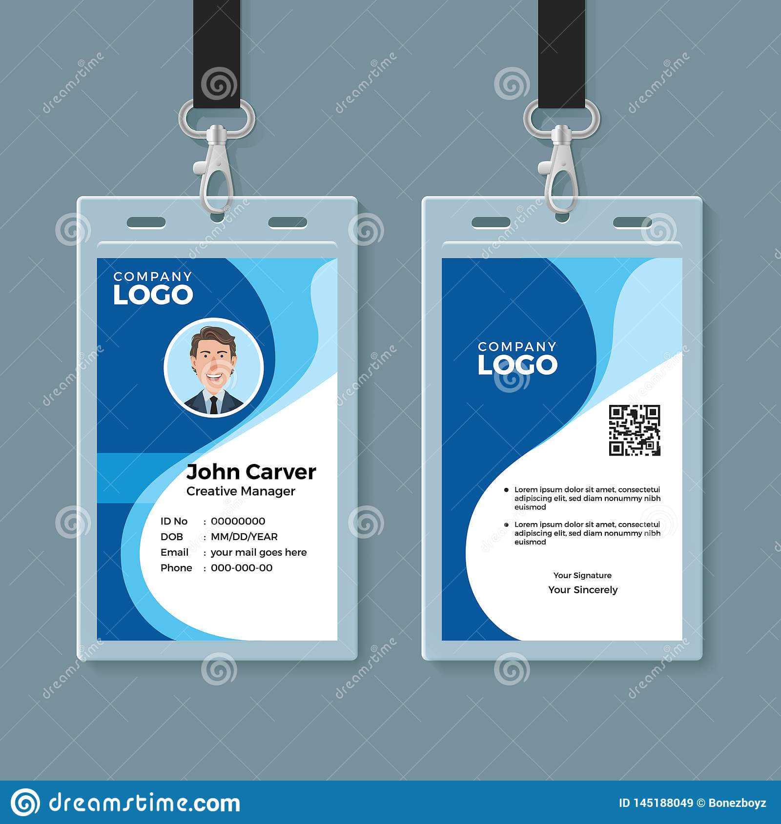 Blue Curve Wave Id Card Design Template Stock Vector Regarding Company Id Card Design Template