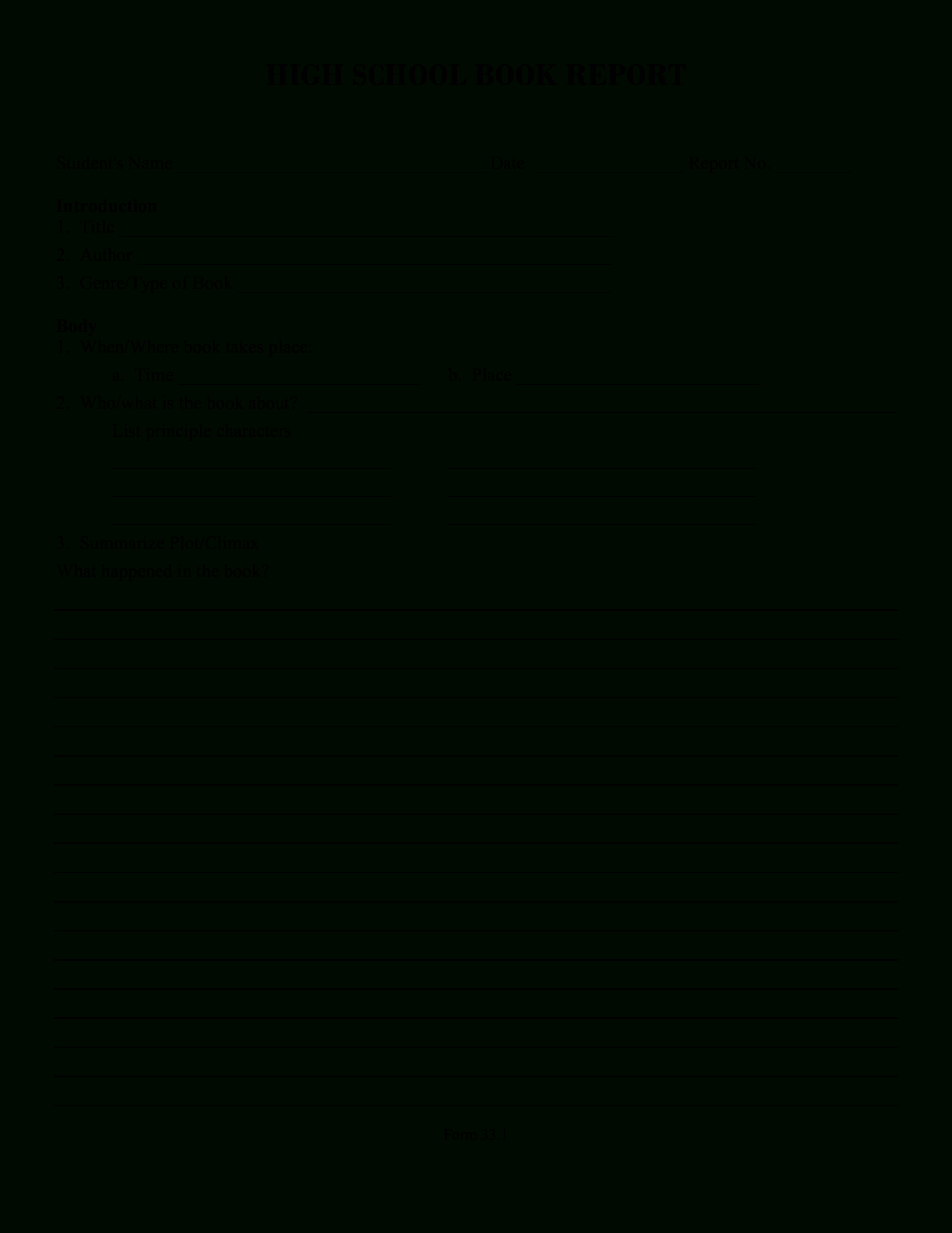 Book Report Template For High School - Yatay Pertaining To Book Report Template High School