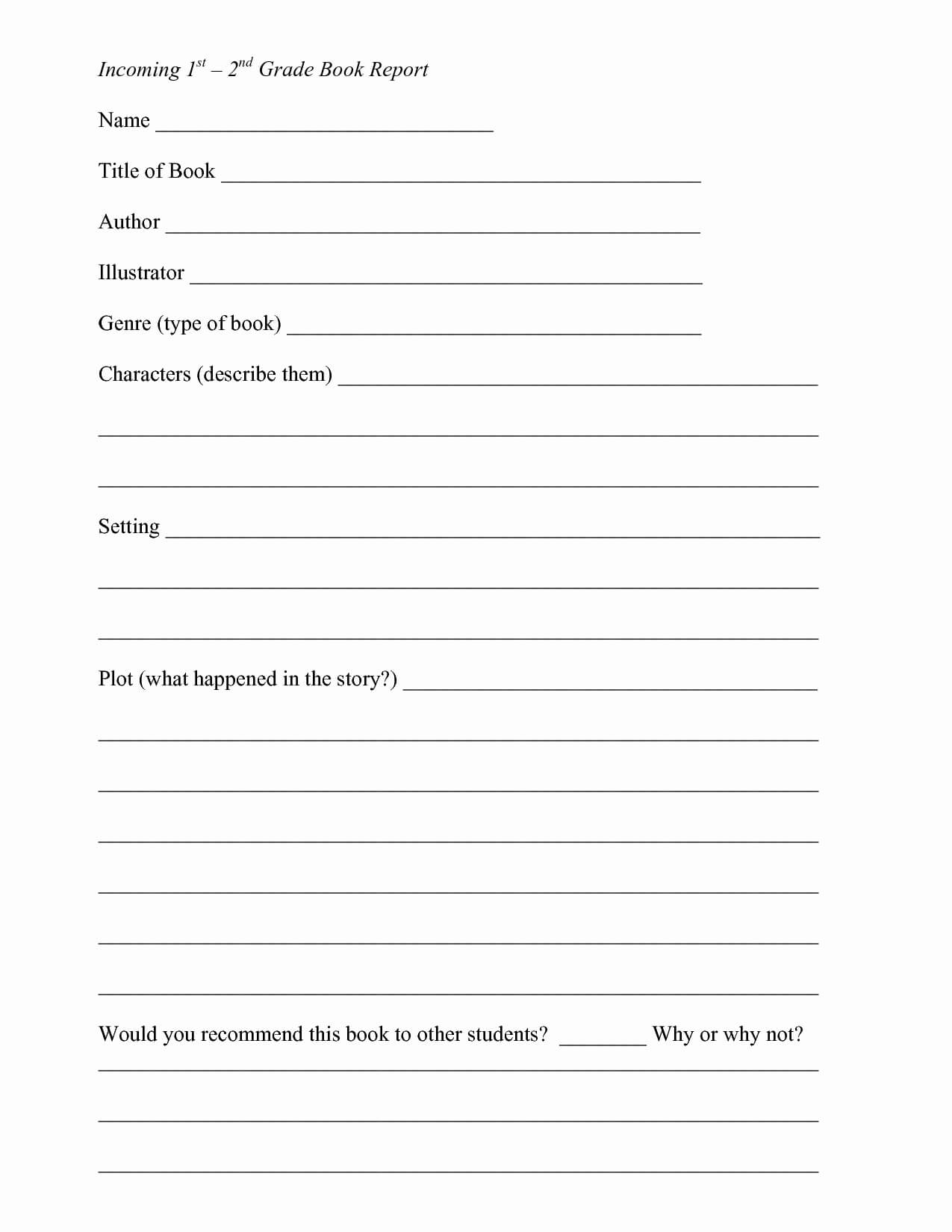 Book Report Template Novels Printable 5Th Grade 4Th Free Pdf Pertaining To Second Grade Book Report Template