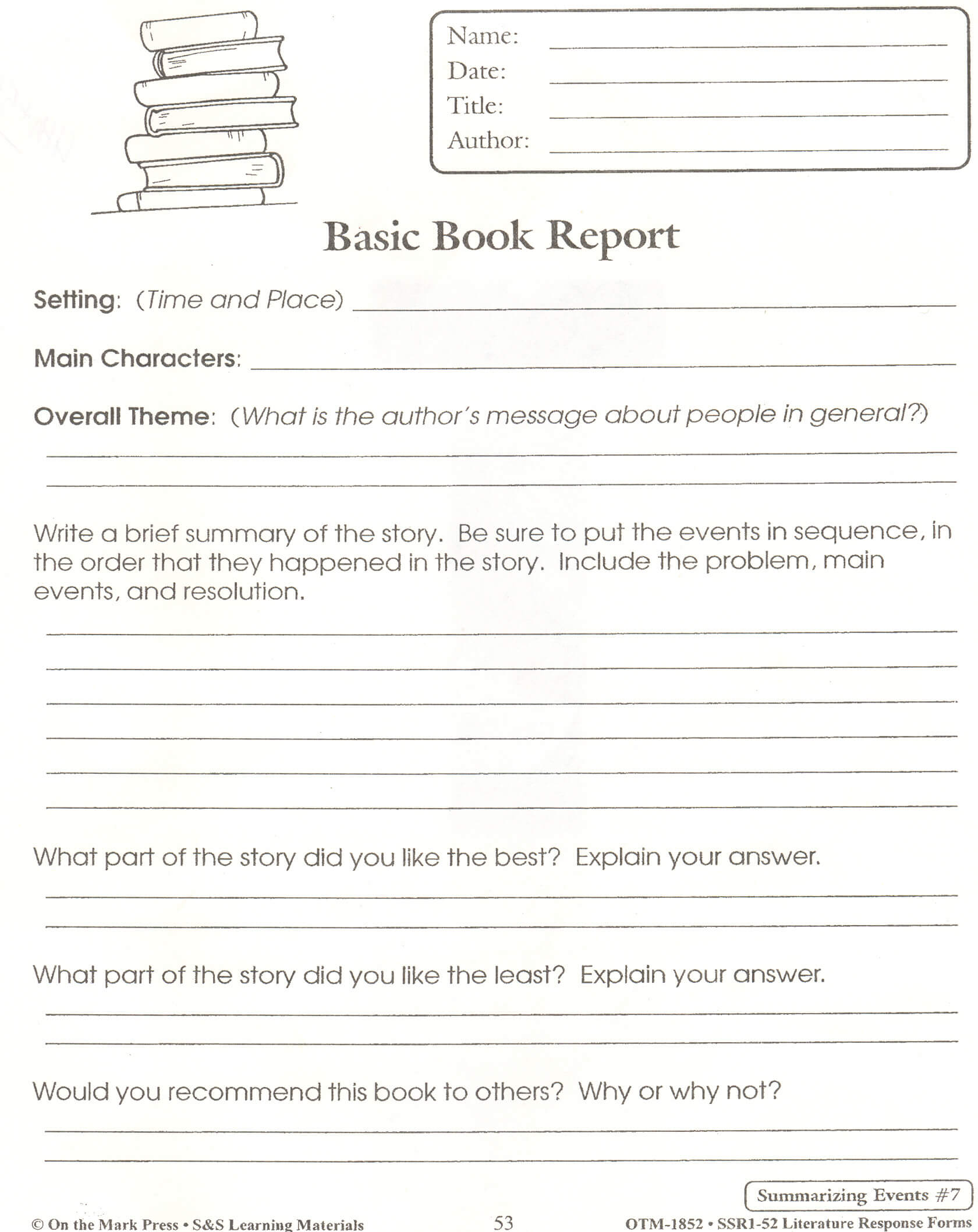 Book Report Template Novels Printable 5Th Grade 4Th Free Pdf With Regard To Book Report Template 4Th Grade