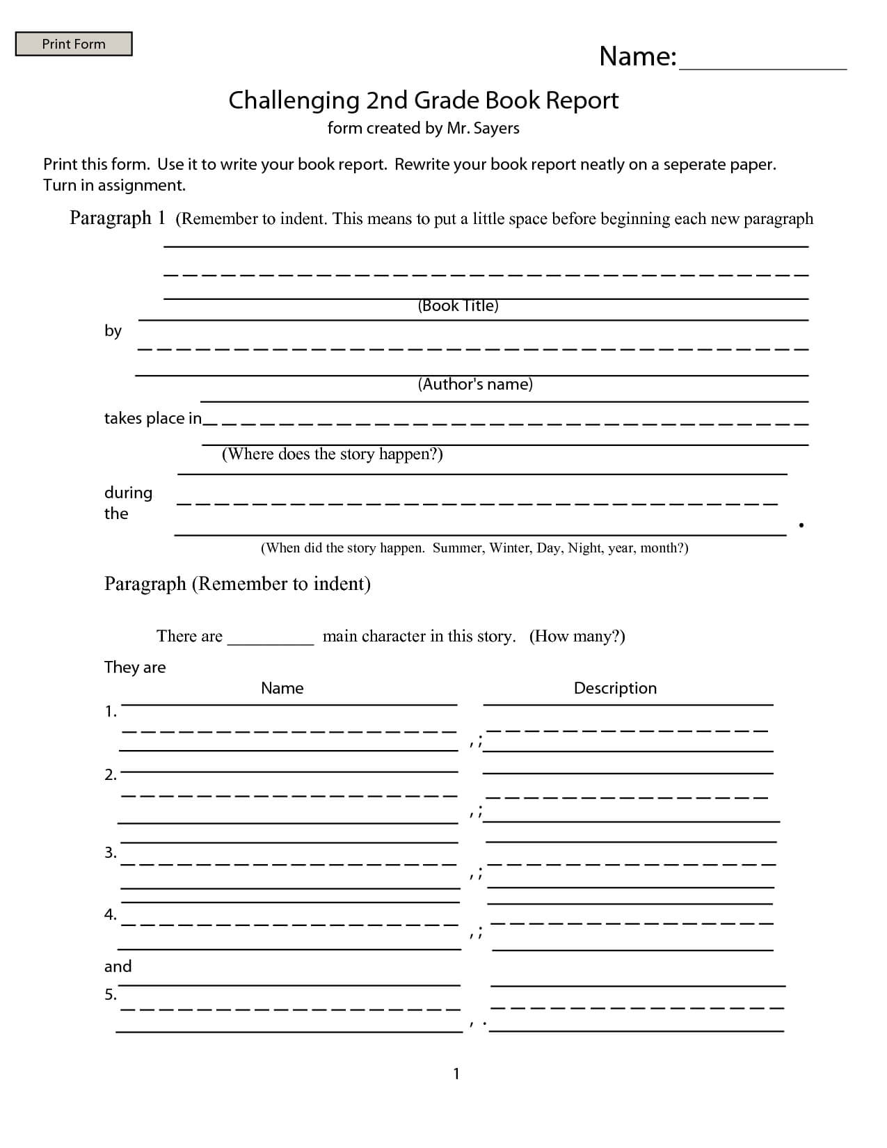 Book Report Template Third Grade | Sample Customer Service For Second Grade Book Report Template