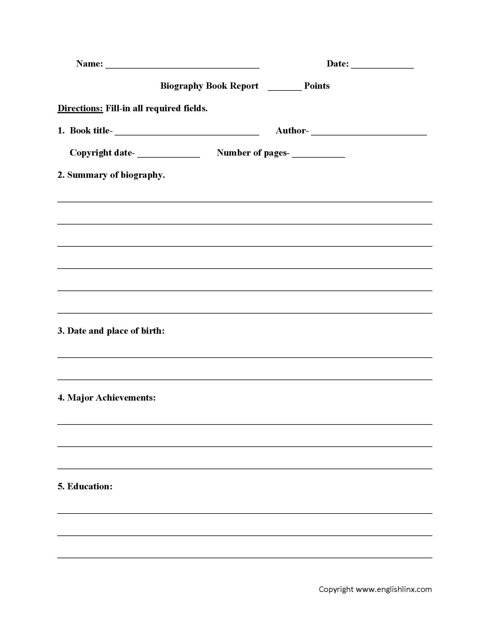 Book Report Worksheets | Biography Book Report Worksheets Intended For Biography Book Report Template