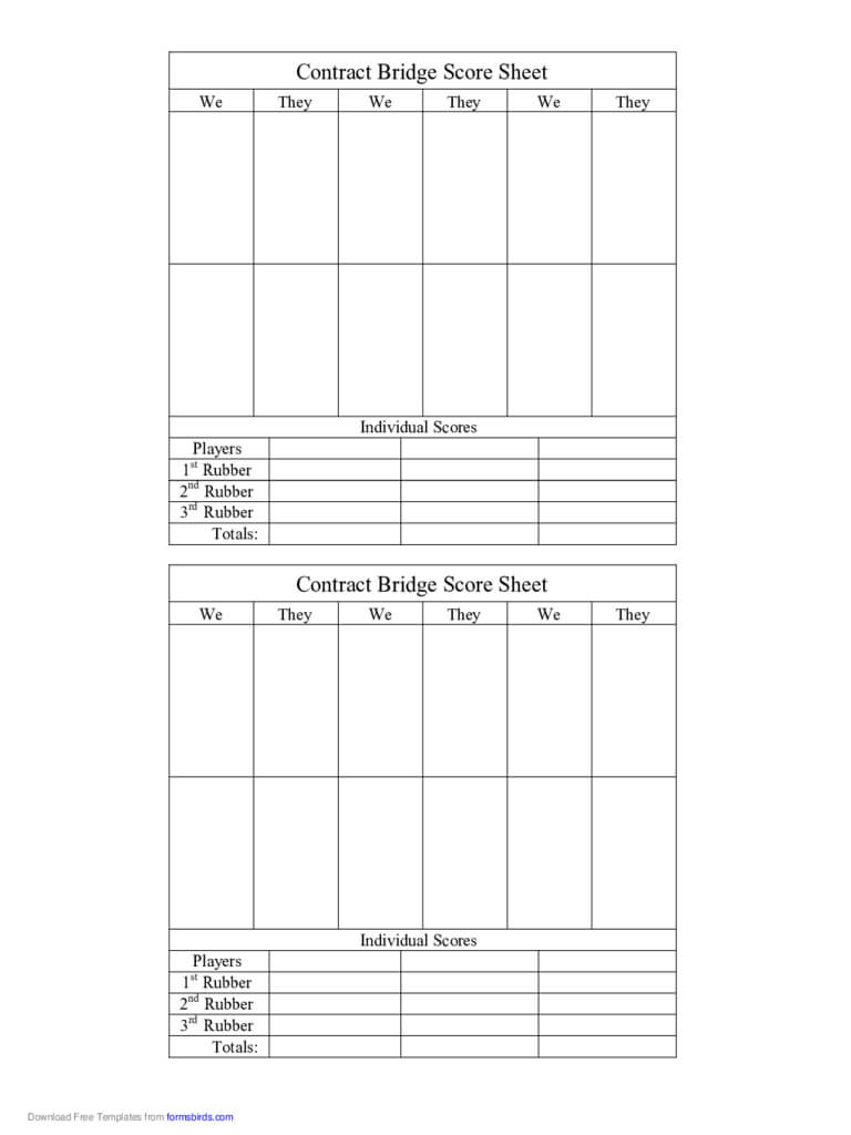 Bridge Score Sheet – 6 Free Templates In Pdf, Word, Excel Pertaining To Bridge Score Card Template