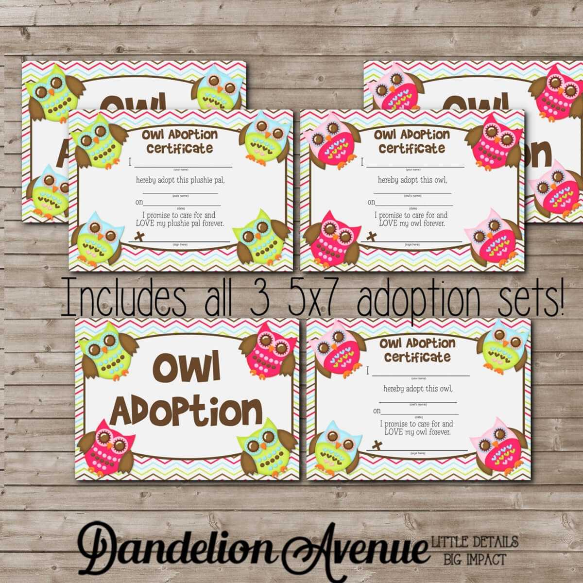 Bright Adopt An Owl Adoption Certificate And Sign Set With Regard To Toy Adoption Certificate Template