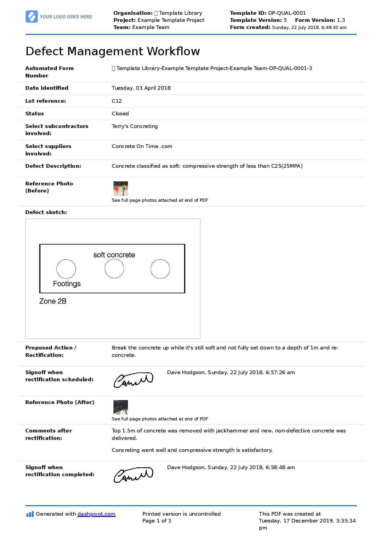 Building Defect Report: Free Sample And Editable Template Inside Building Defect Report Template