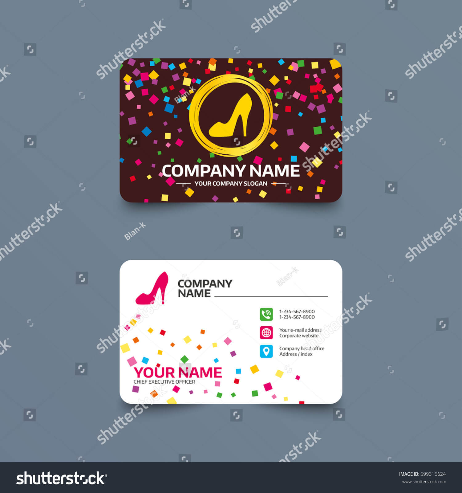 Business Card Template Confetti Pieces Women Stock Vector Pertaining To High Heel Template For Cards
