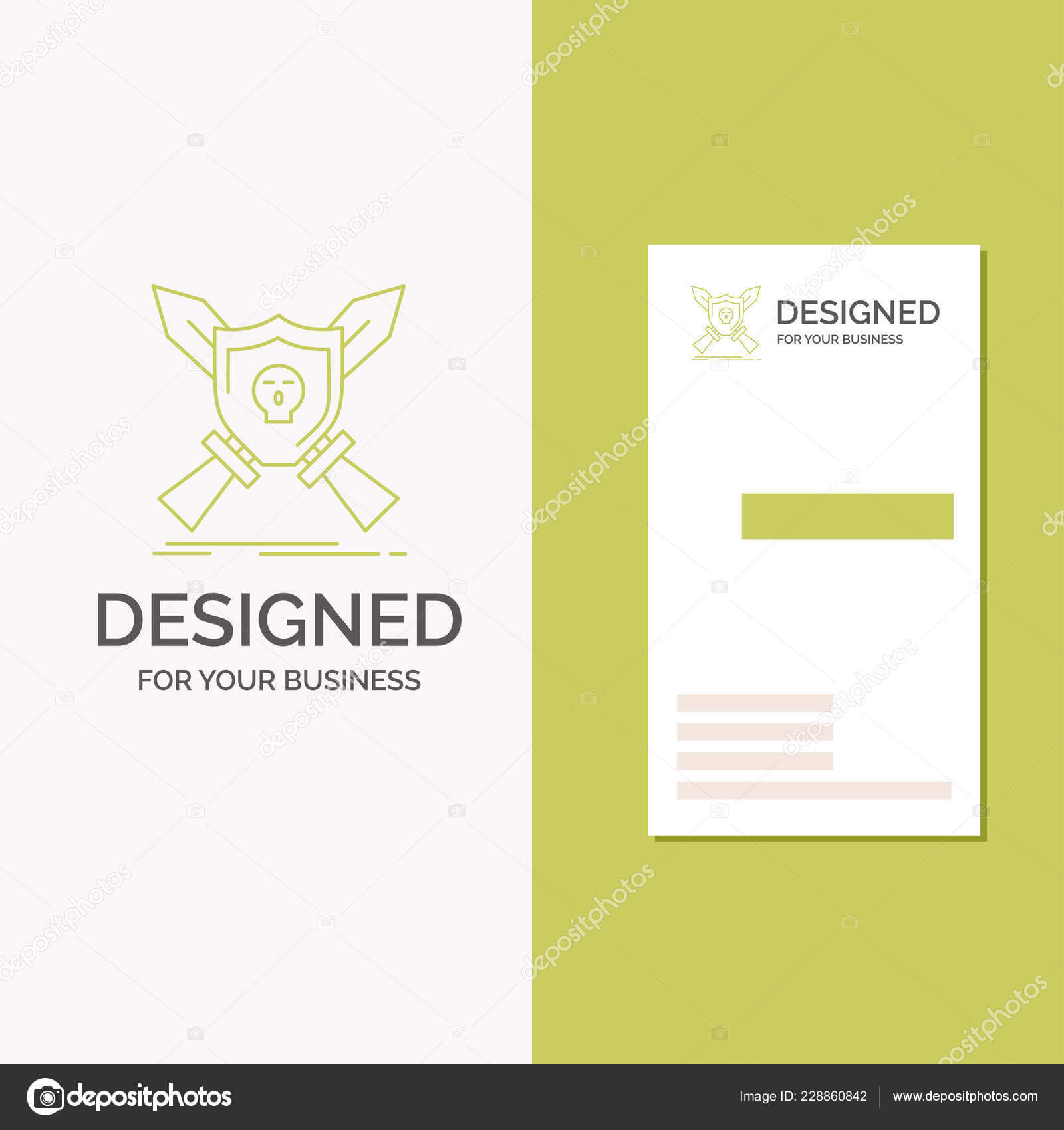 Business Logo Badge Emblem Game Shield Swords Vertical Green Intended For Shield Id Card Template