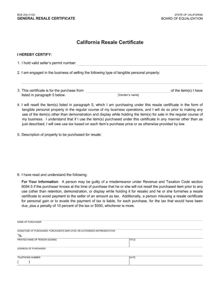 California Resale Certificate - Fill Online, Printable Intended For Resale Certificate Request Letter Template
