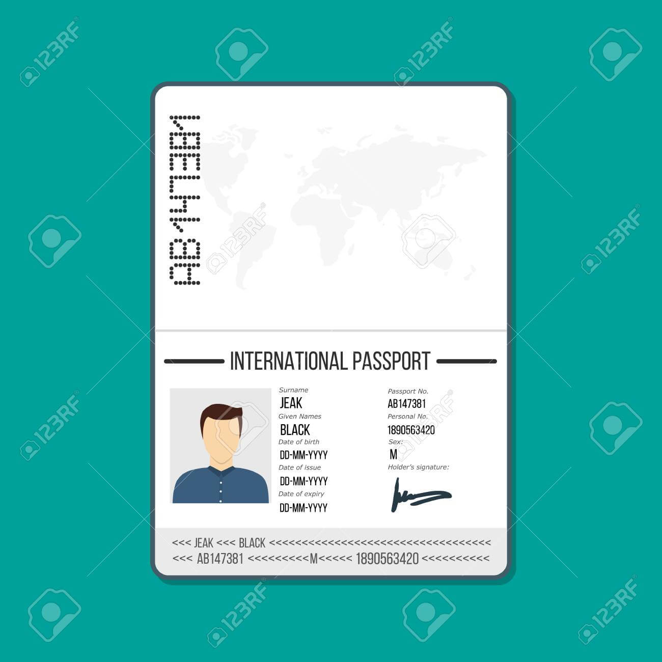 Cartoon Id Card Or Car Driver License. Male Passport Template.. In Personal Identification Card Template