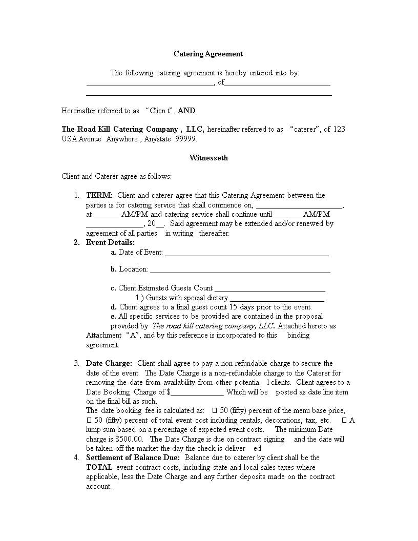 Catering Agreement | Templates At Allbusinesstemplates In Catering Contract Template Word