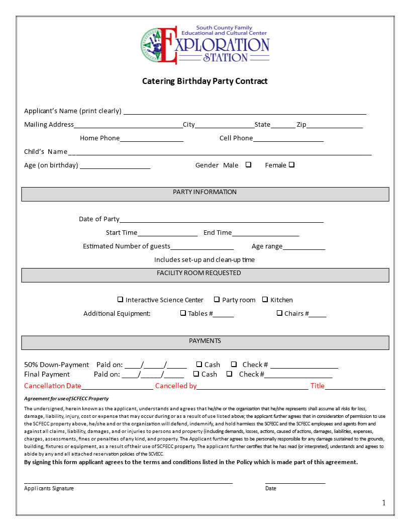 Catering Contract For Birthday Party | Templates At Throughout Catering Contract Template Word