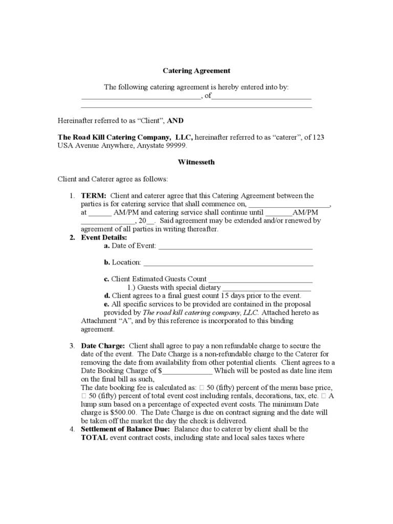 Catering Contract Template – 6 Free Templates In Pdf, Word For Catering Contract Template Word