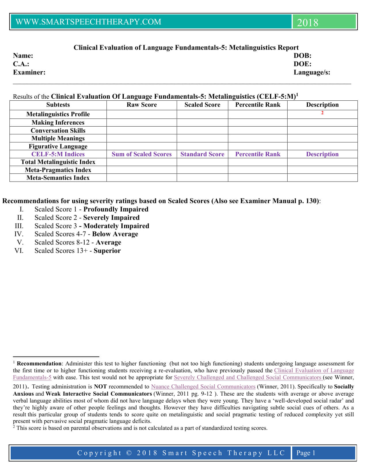 Celf 5 Report Template For Speech And Language Report Template