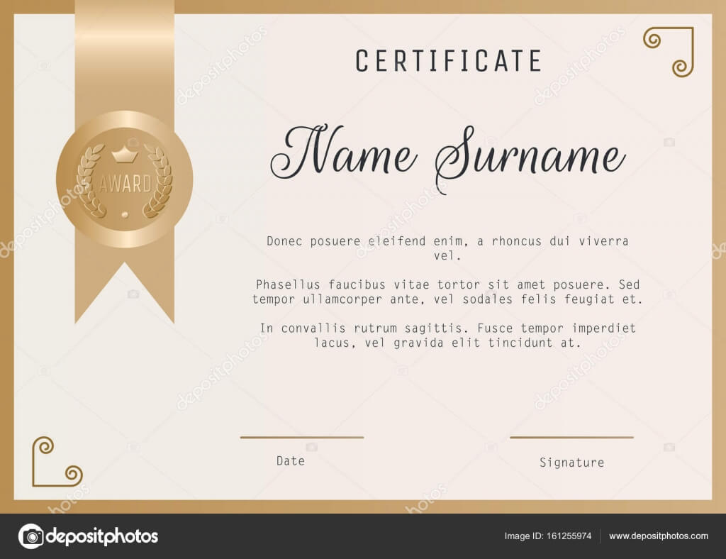 Certificate Award Template Vector Blank In Gold Colors For Template For Certificate Of Award