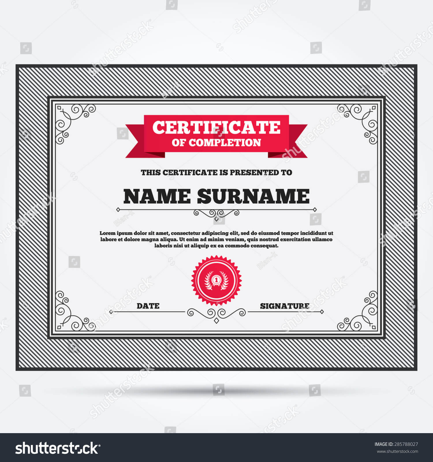 Certificate Completion First Place Award Sign Stock Vector Intended For First Place Award Certificate Template