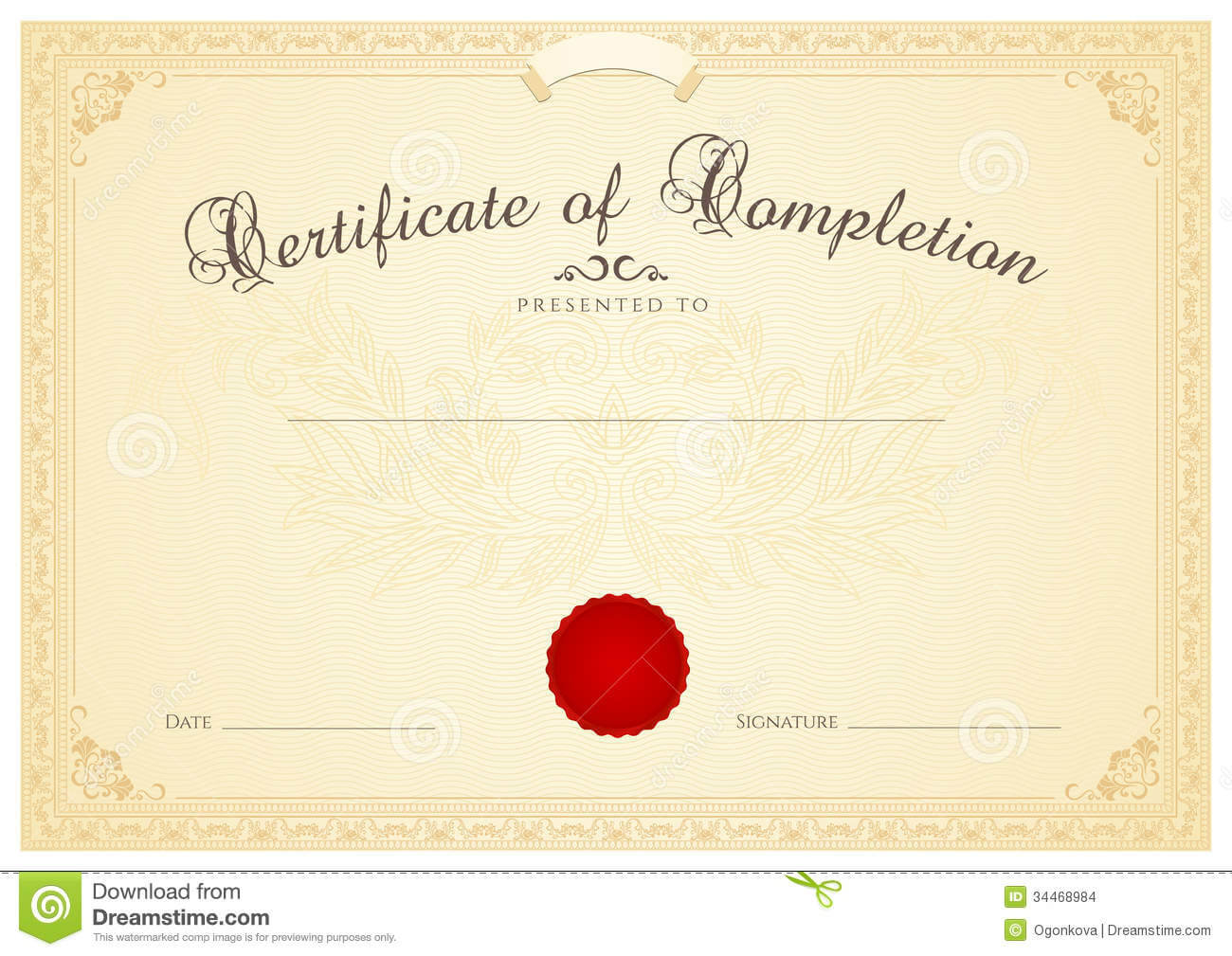 Certificate / Diploma Background Template. Floral Stock With Certificate Scroll Template