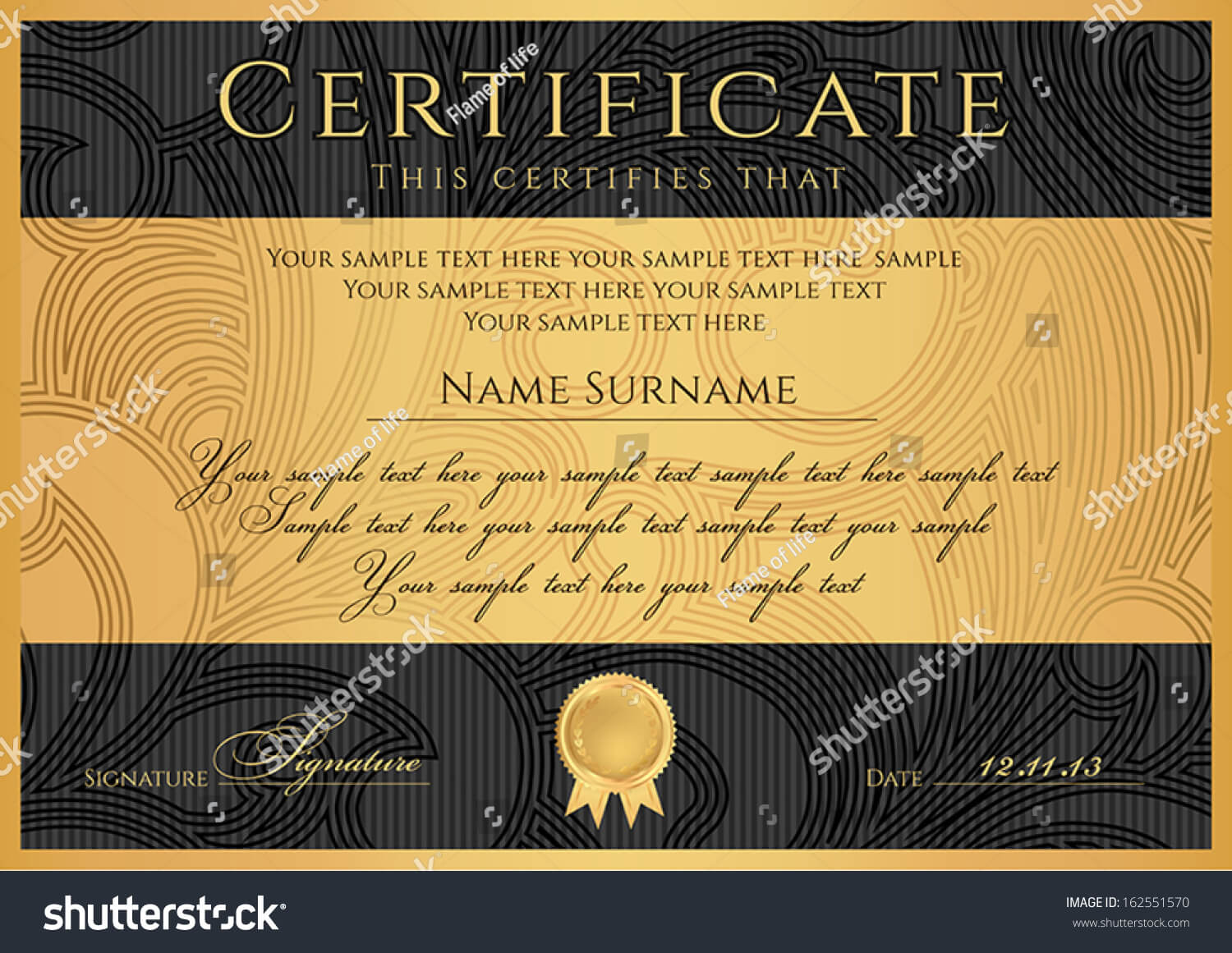 Certificate Diploma Completion Black Design Template Stock Regarding Scroll Certificate Templates