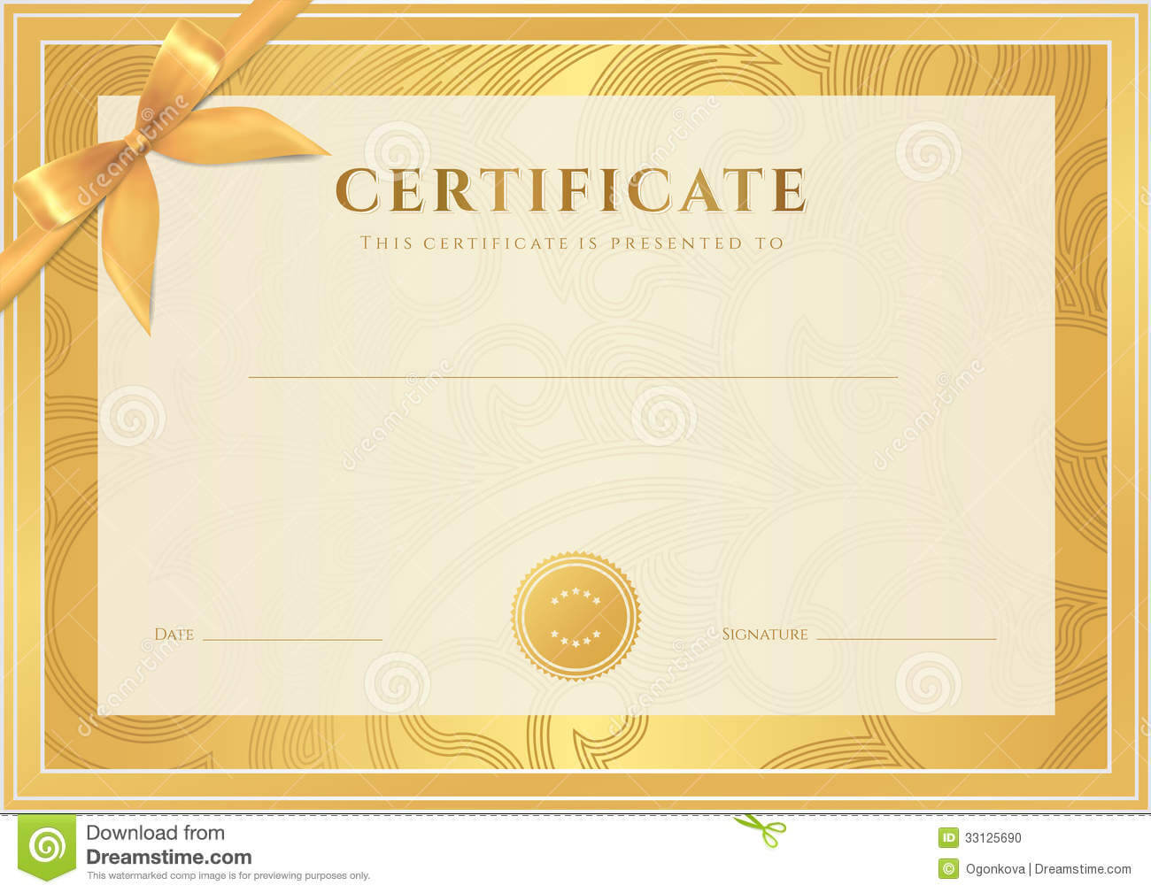 Certificate, Diploma Template. Gold Award Pattern Stock Within Certificate Scroll Template