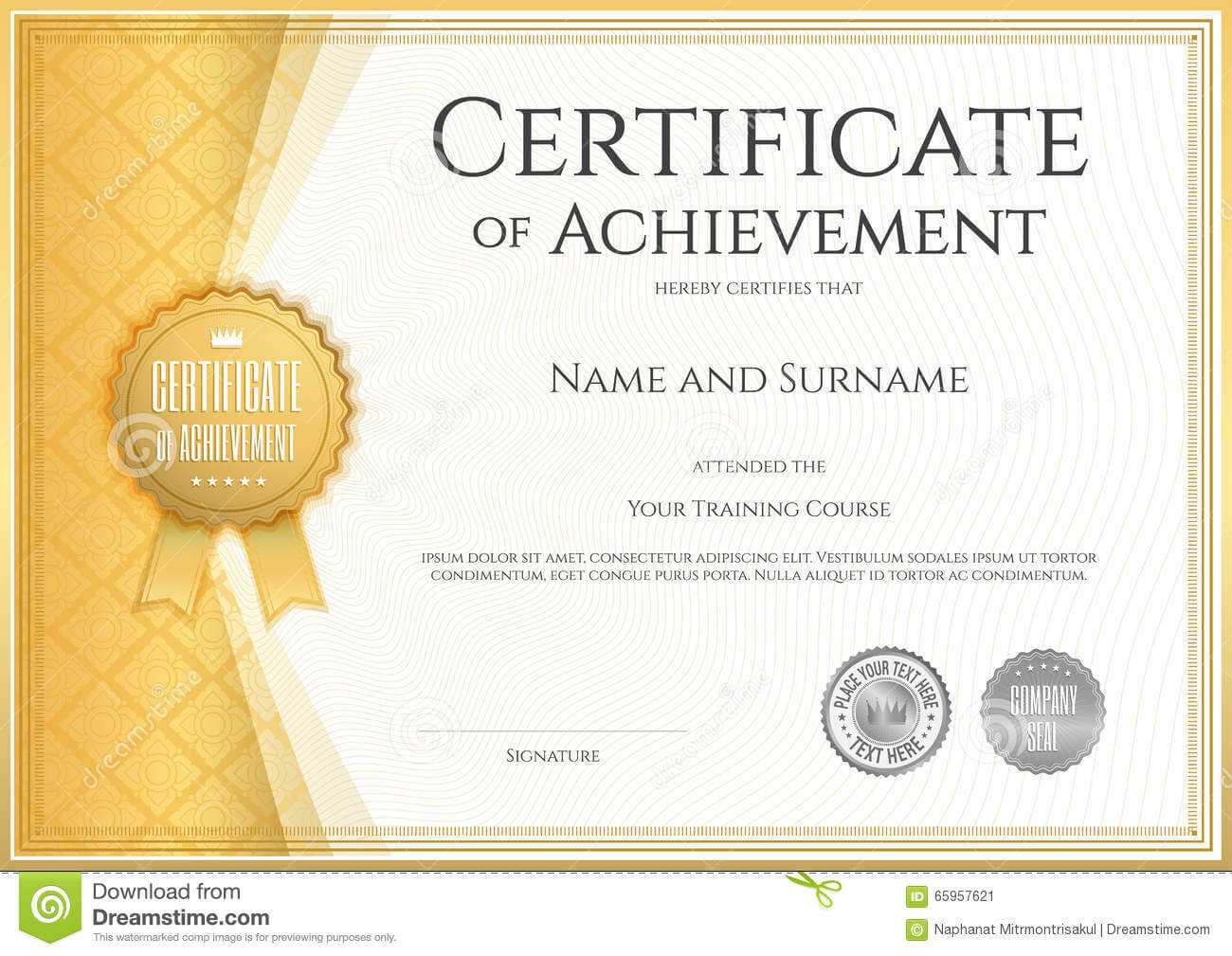 Certificate Of Achievement Template In Vector Stock Vector With Regard To Certificate Of Accomplishment Template Free