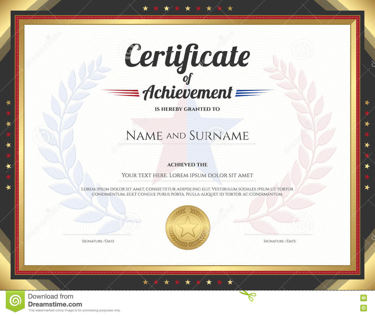 Certificate Of Achievement Template With Gold Border Theme With Star Naming Certificate Template