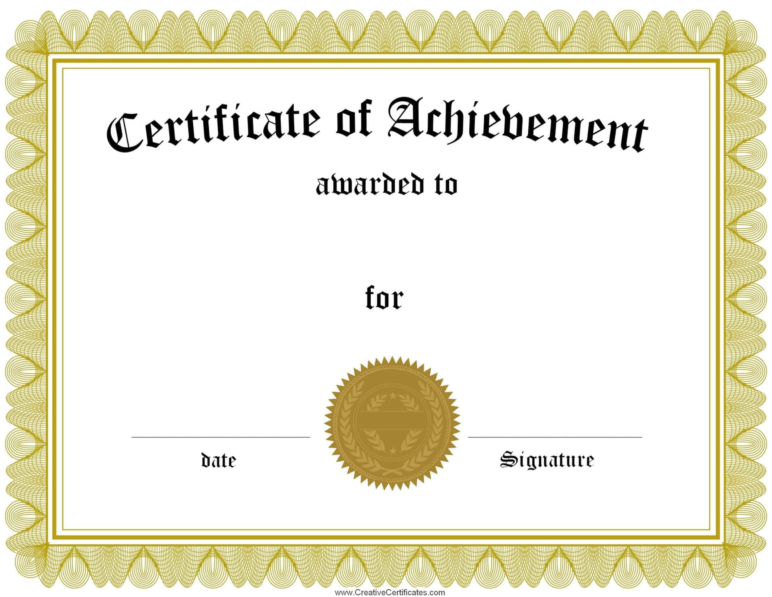 Certificate Of Achievement Within Free Printable Certificate Of Achievement Template