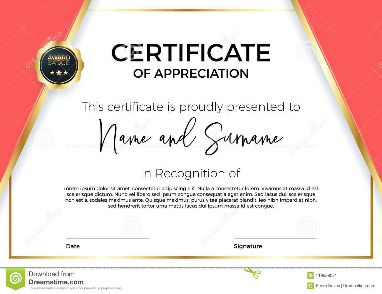 Certificate Of Appreciation Or Achievement With Award Badge In Free Printable Blank Award Certificate Templates
