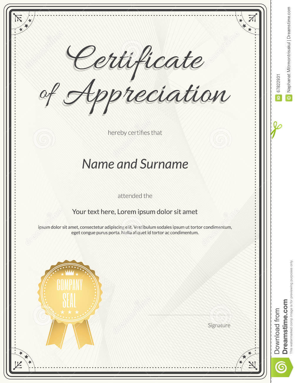 Certificate Of Appreciation Template In Vector Stock Vector Throughout Certificate Of Excellence Template Free Download