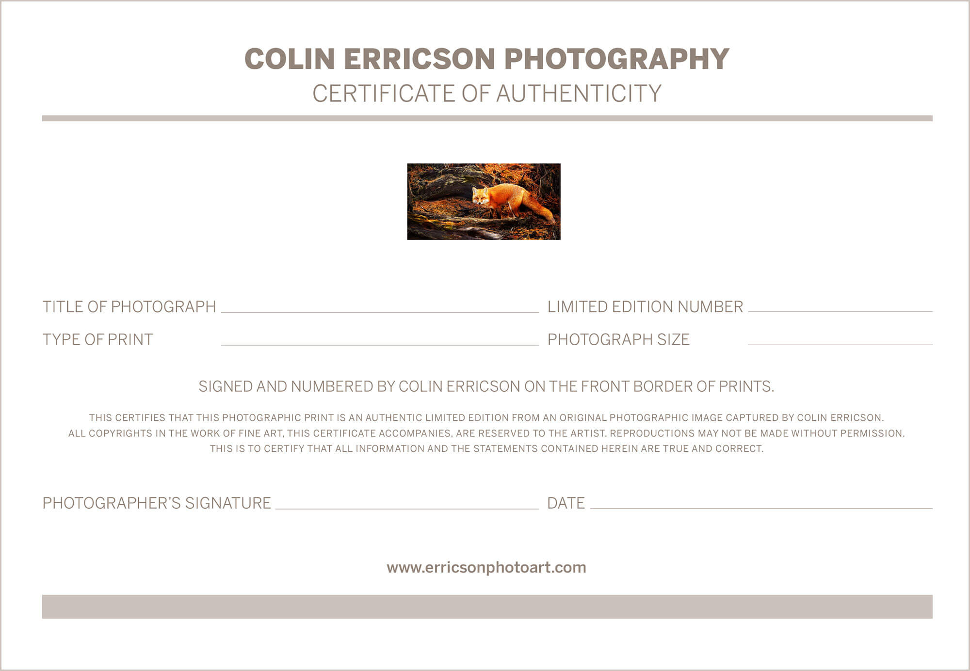 Certificate Of Authenticity Photography – Printable Receipt With Photography Certificate Of Authenticity Template