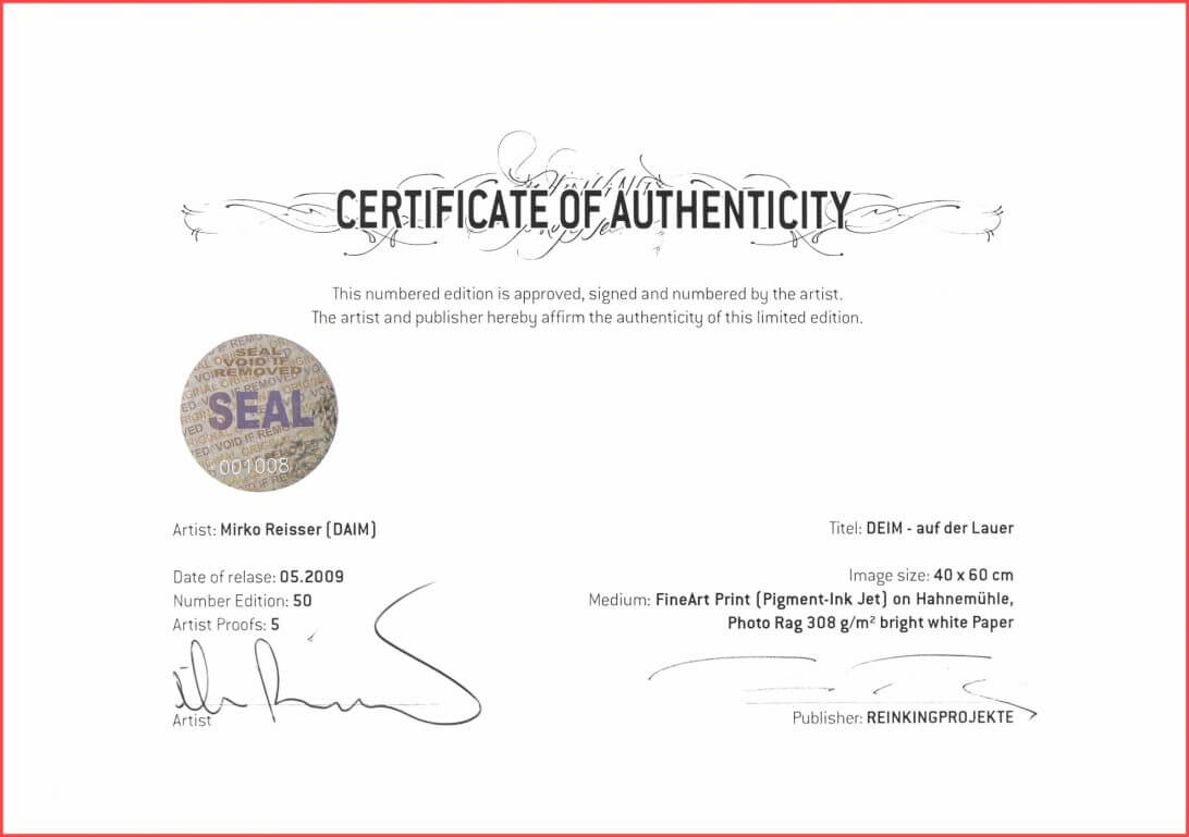 Certificate Of Authenticity Template Artwork In 2020 Art Within Photography Certificate Of Authenticity Template