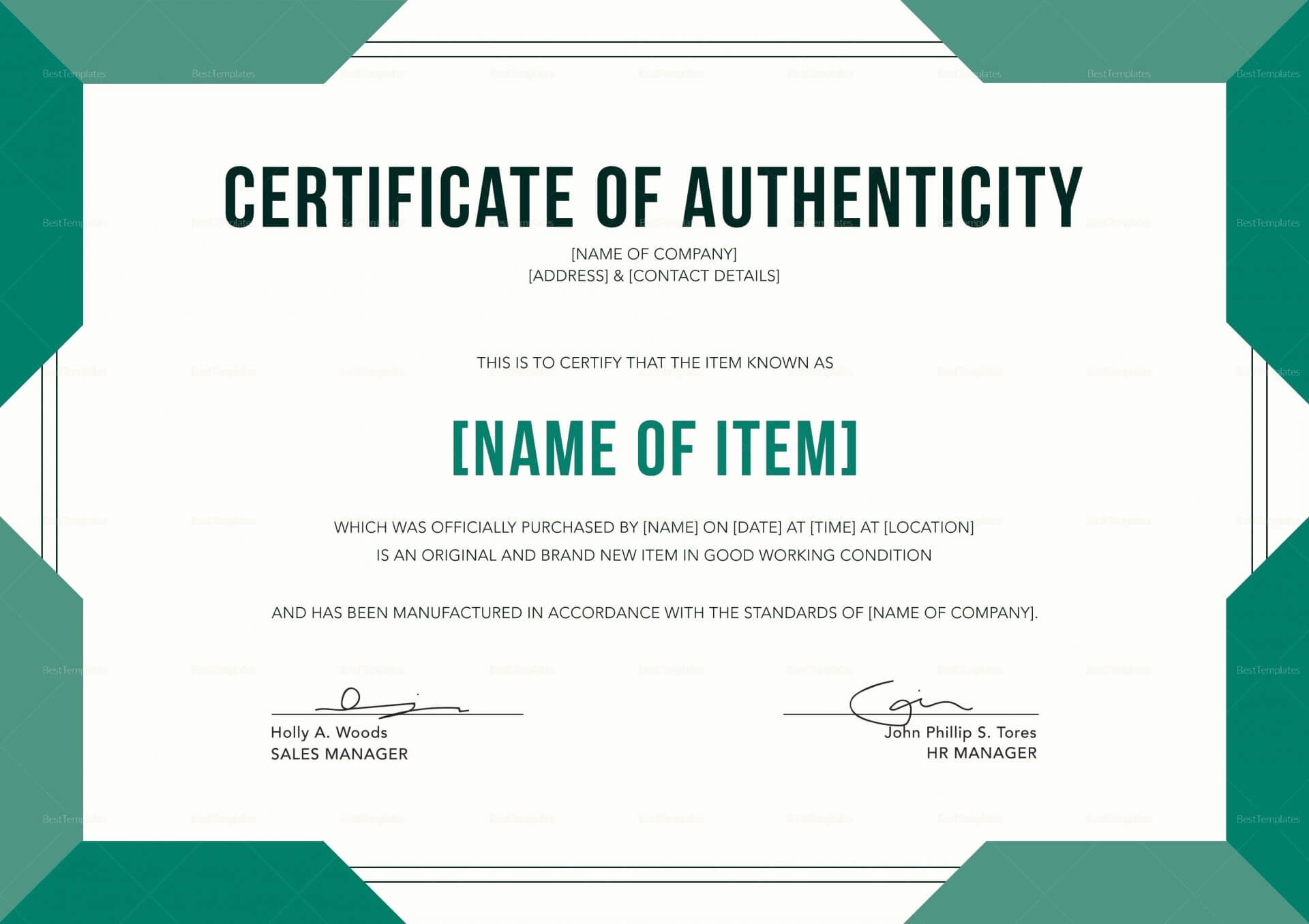 Certificate Of Authenticity Template Psd Word Artist Free In Certificate Of Authenticity Template