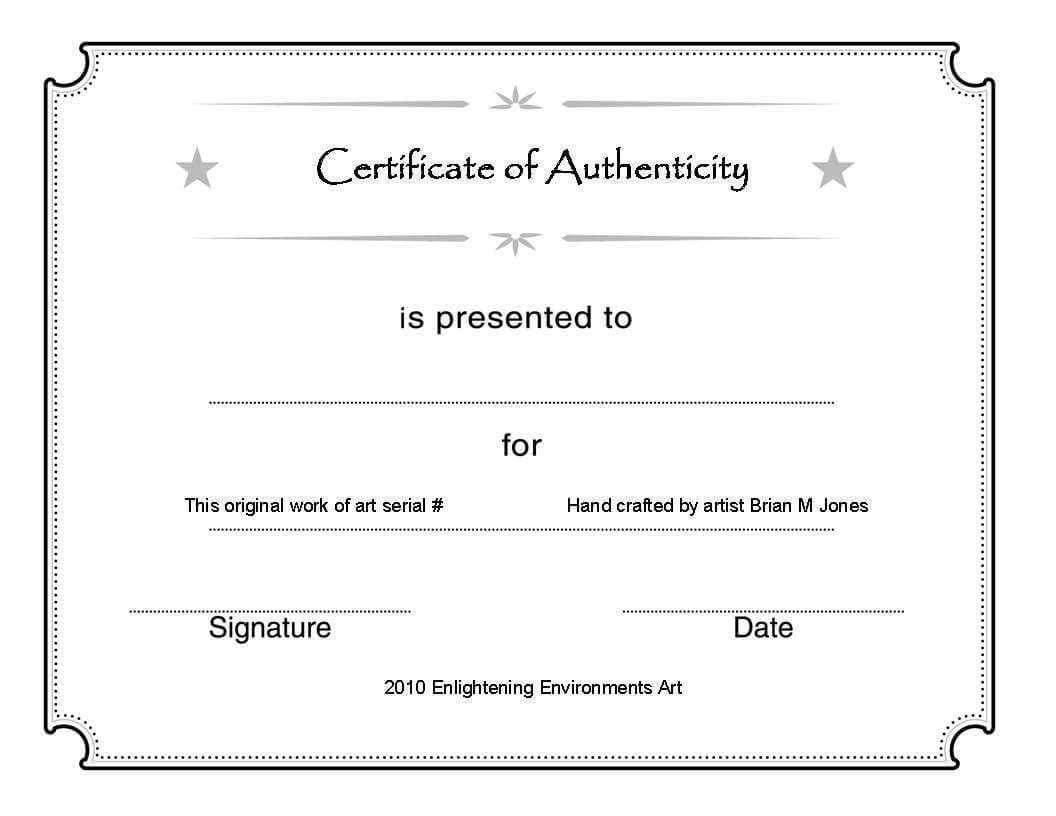 Certificate Of Authenticity Template Psd Word Artist Free Inside Photography Certificate Of Authenticity Template