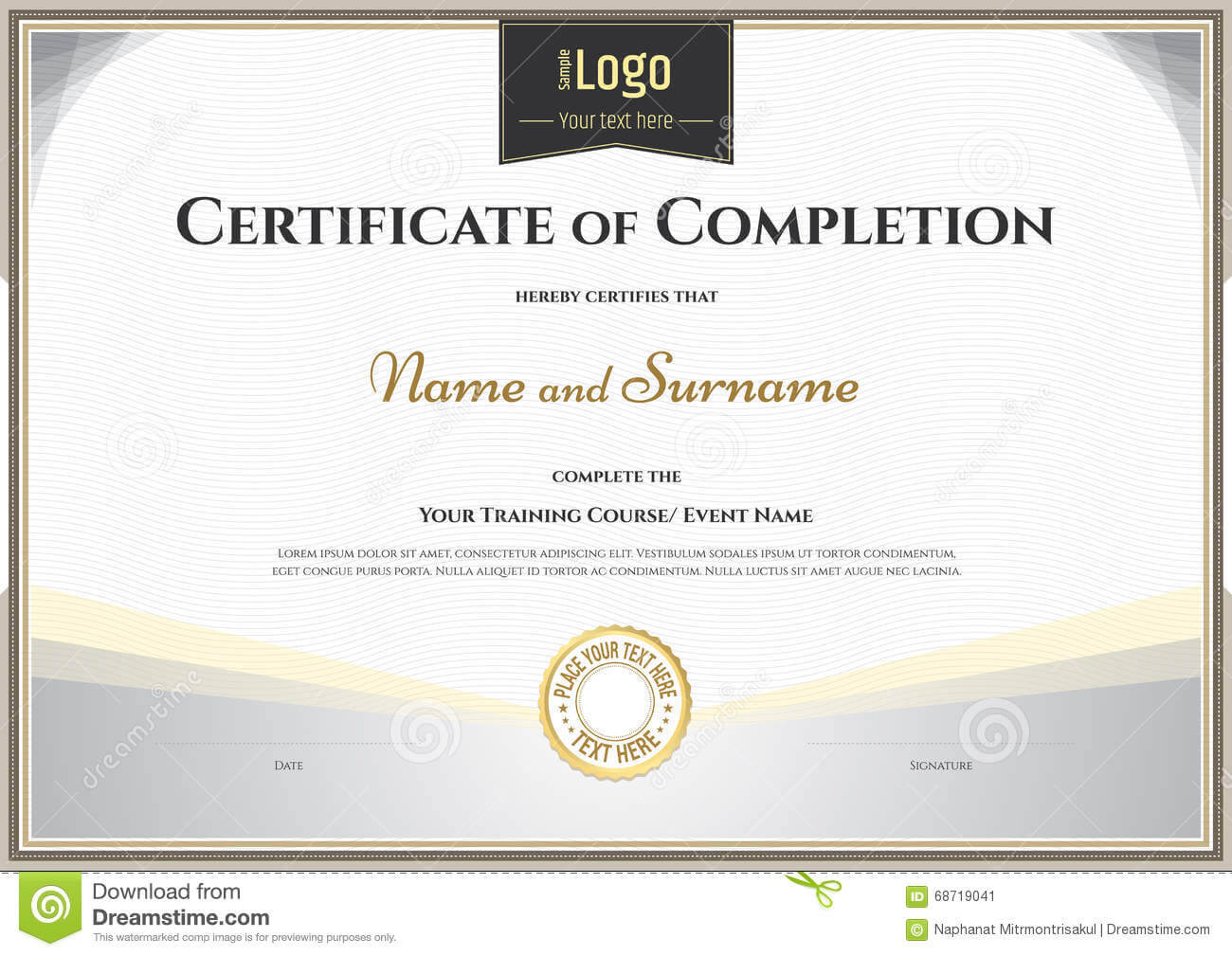 Certificate Of Completion Template In Vector For Achievement Throughout Certification Of Completion Template